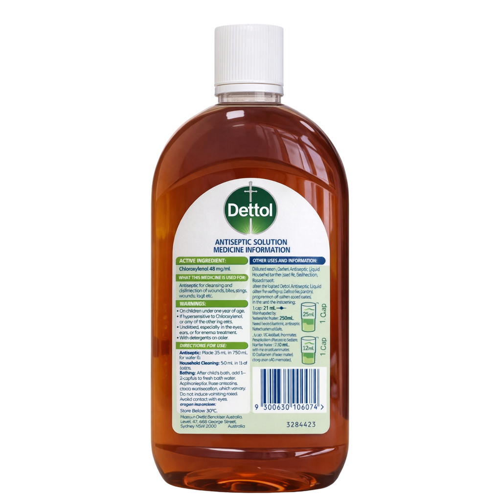Dettol antiseptic solution bottle on a white background