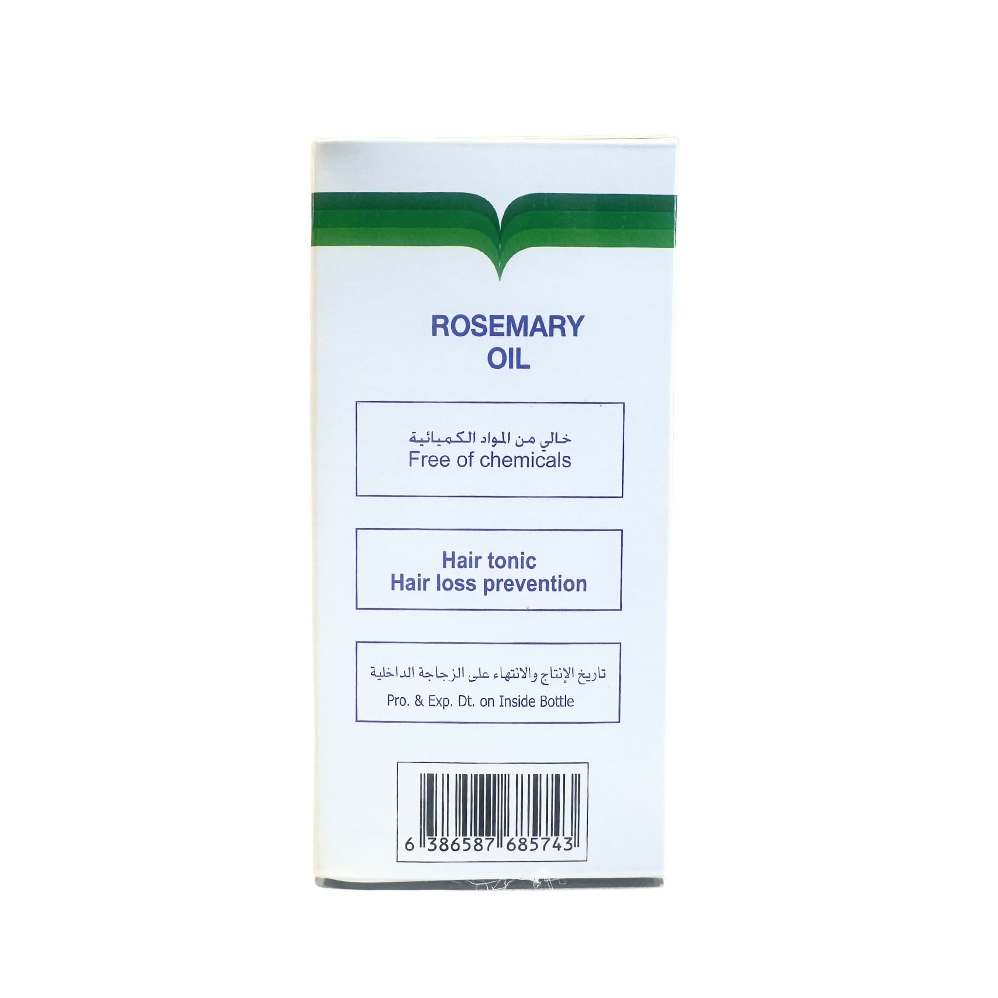 Box of rosemary oil hair tonic with text on a white background