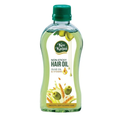 Bottle of Keo Karpin non-sticky hair oil with green cap on a white background