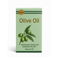 Box of olive oil with olive graphics and text on a white background