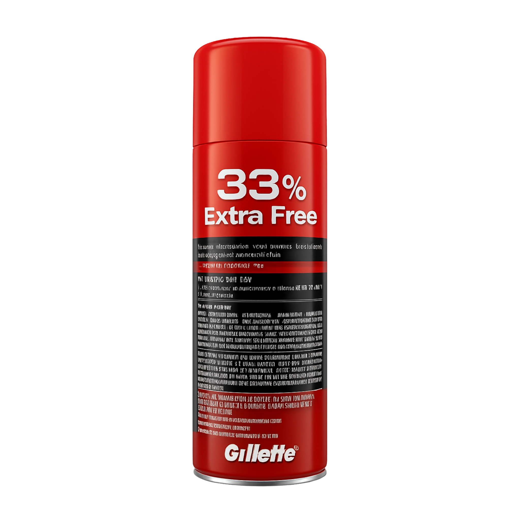 Red Gillette deodorant can with '33% Extra Free' text on a white background