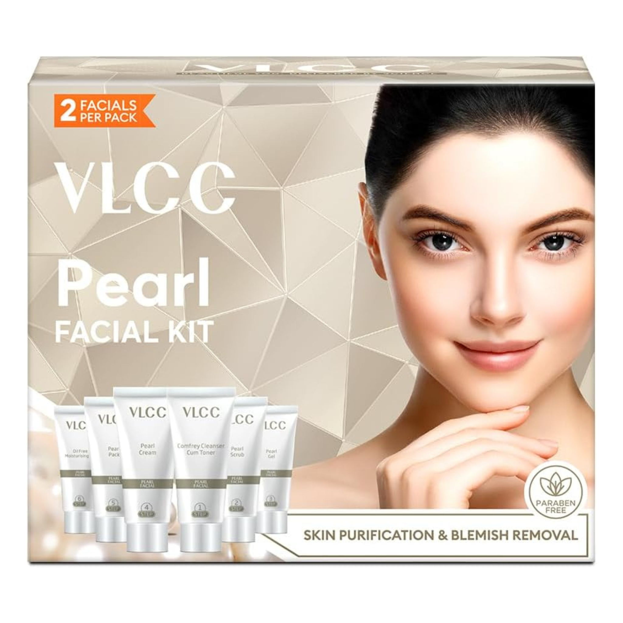 VLCC Pearl Facial Kit packaging with a woman's face on it