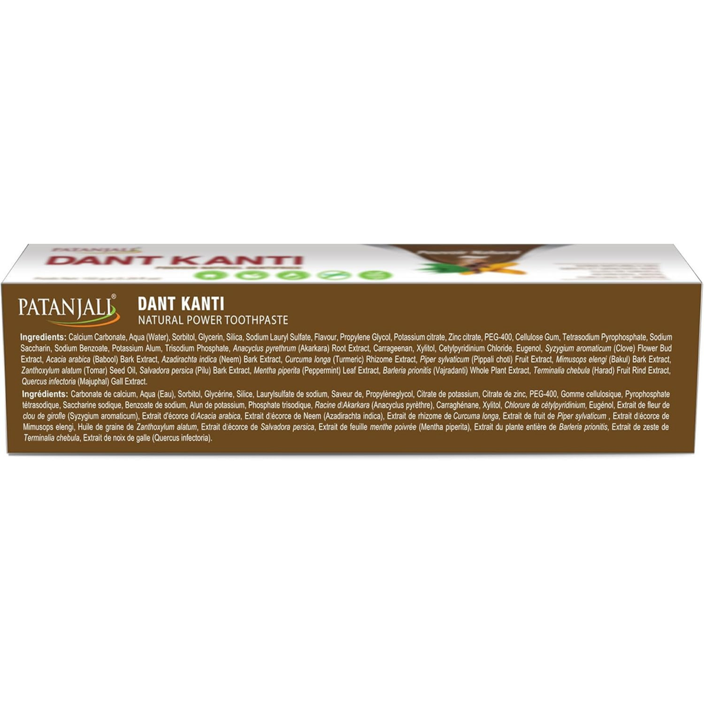 Patanjali Dant Kanti natural power toothpaste packaging on a white background