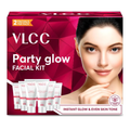 VLCC Party Glow Facial Kit packaging with a woman's face on a red background