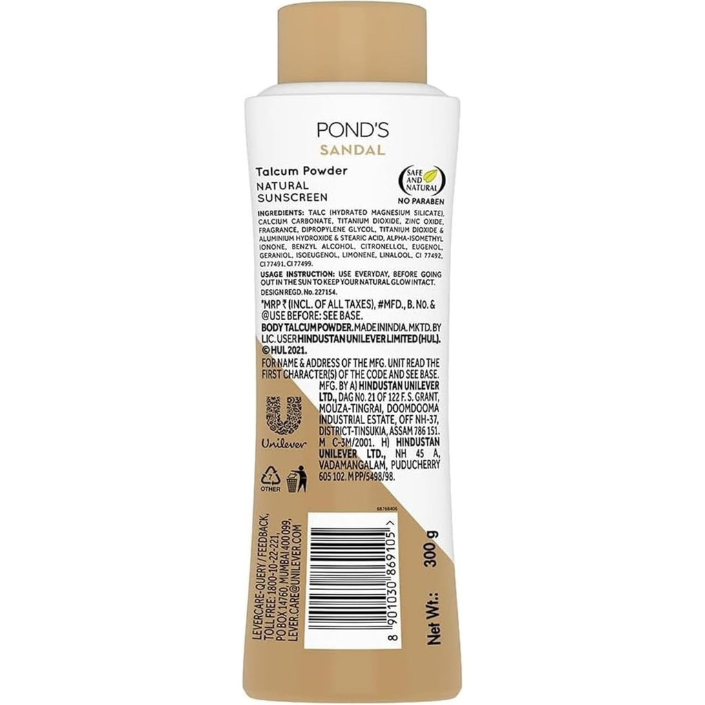 Pond's Sandal Talcum Powder bottle with label on a white background