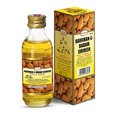 Bottle and box of Raughan-E-Badam Shireen with almonds on a white background
