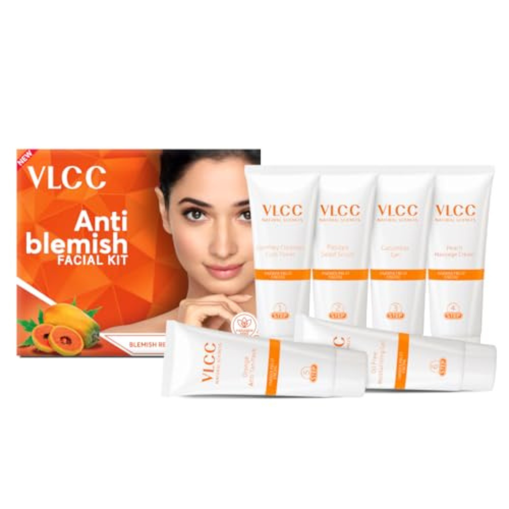 VLCC Anti Blemish Facial Kit with packaging and product tubes on a white background