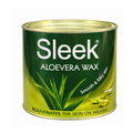 Can of Sleek Aloe Vera Wax with green label and aloe vera plant image on a white background