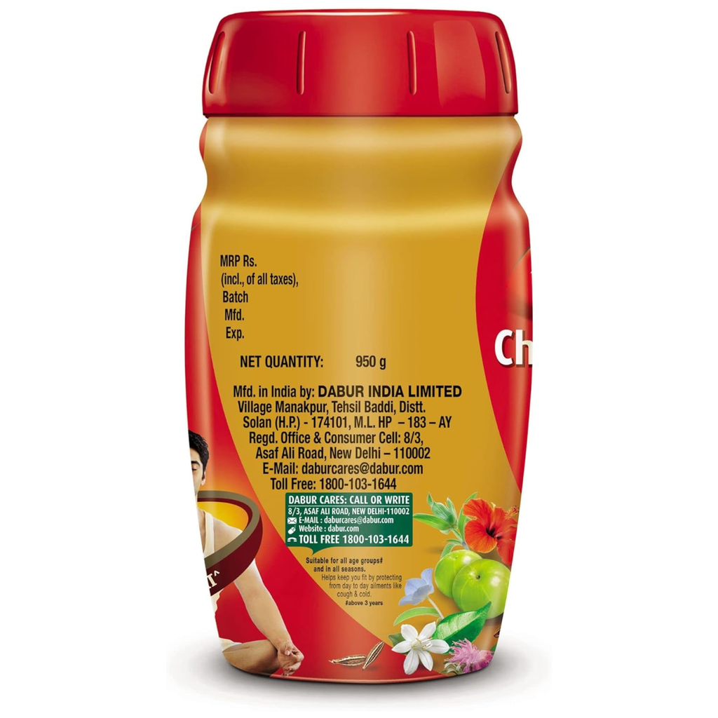 Dabur Chyawanprash herbal supplement with red lid and label on a white background