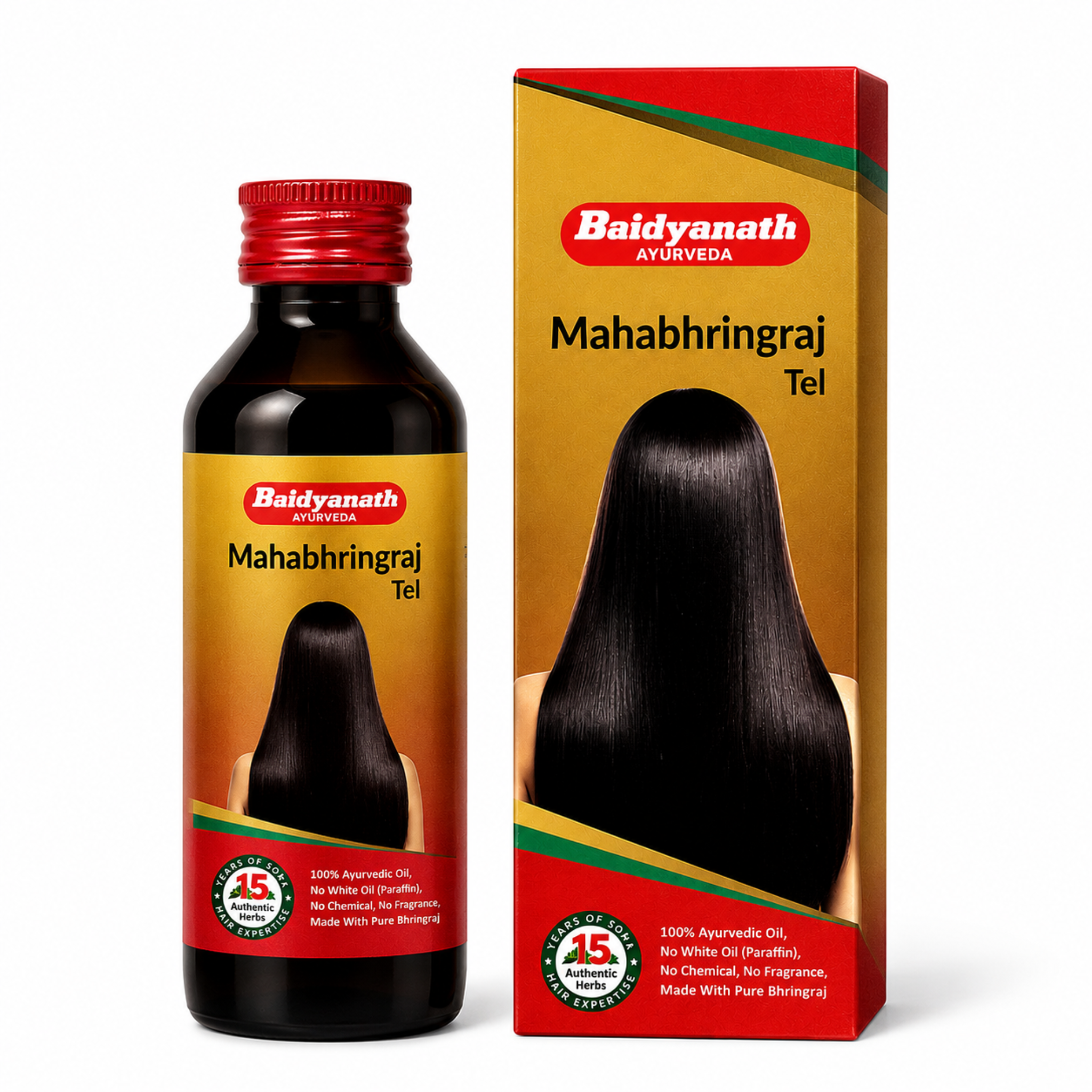 Baidyanath Mahabhringraj Tel bottle and packaging on a white background