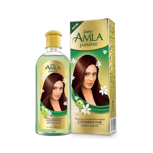 Dabur Amla Jasmine hair oil bottle and packaging on a white background