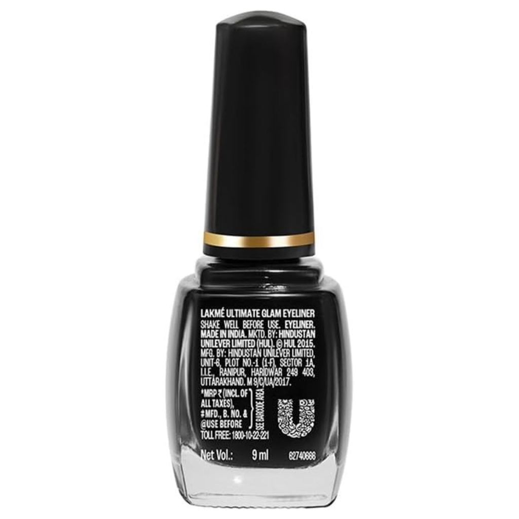 Black eyeliner bottle with clear cap on a white background