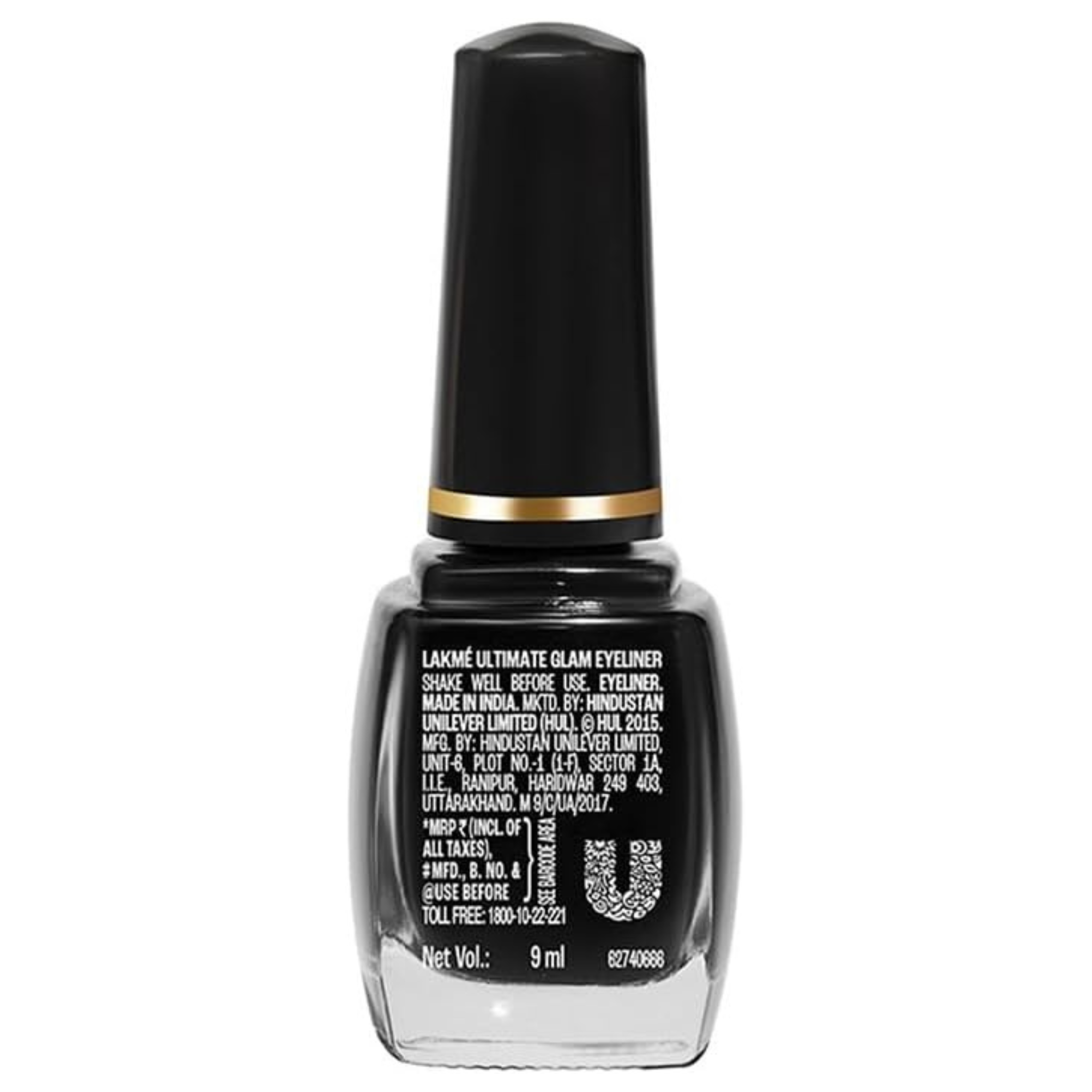 Black eyeliner bottle with clear cap on a white background