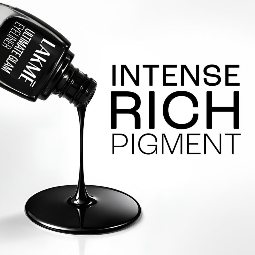 Lakme eye paint bottle with black pigment on a white background