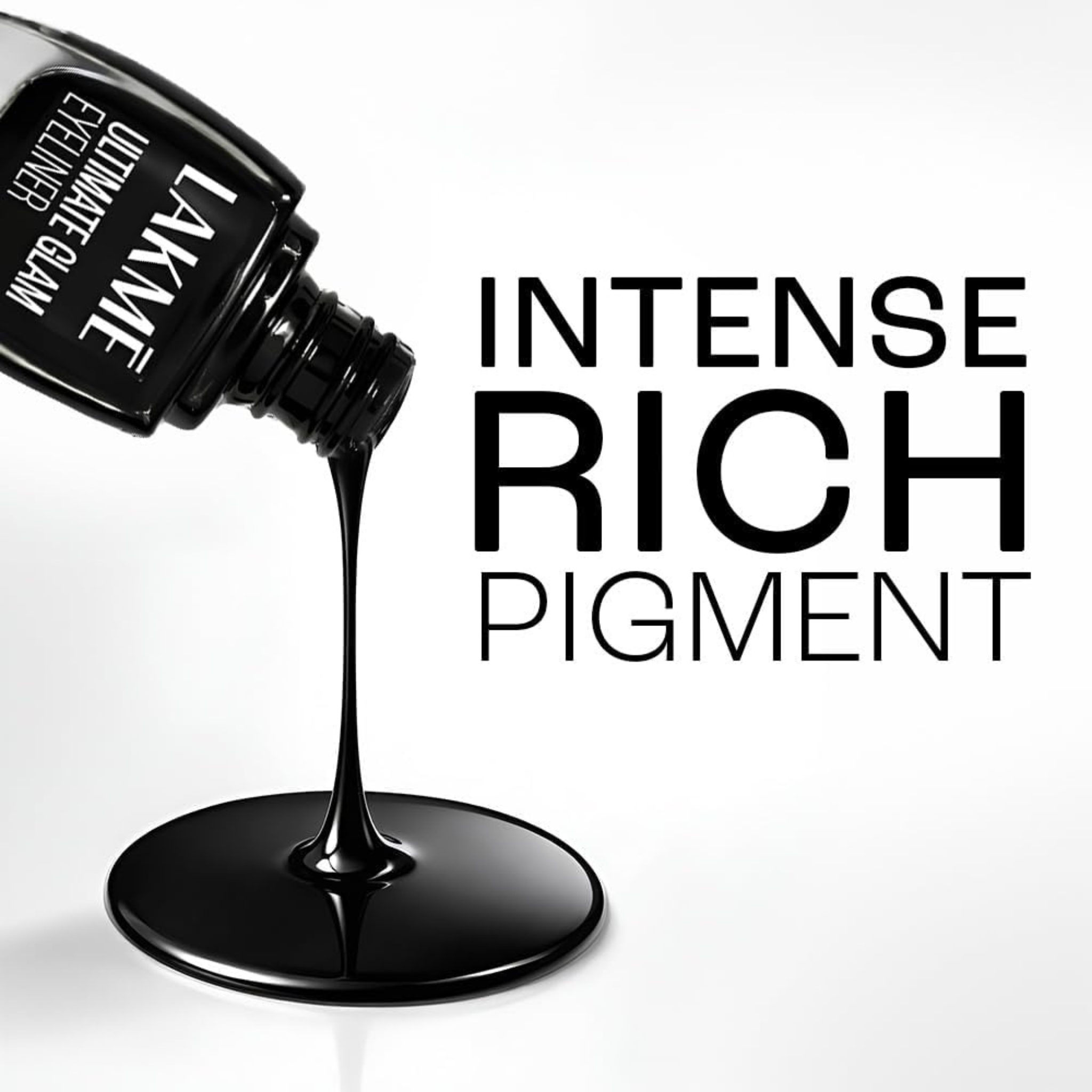 Lakme eye paint bottle with black pigment on a white background