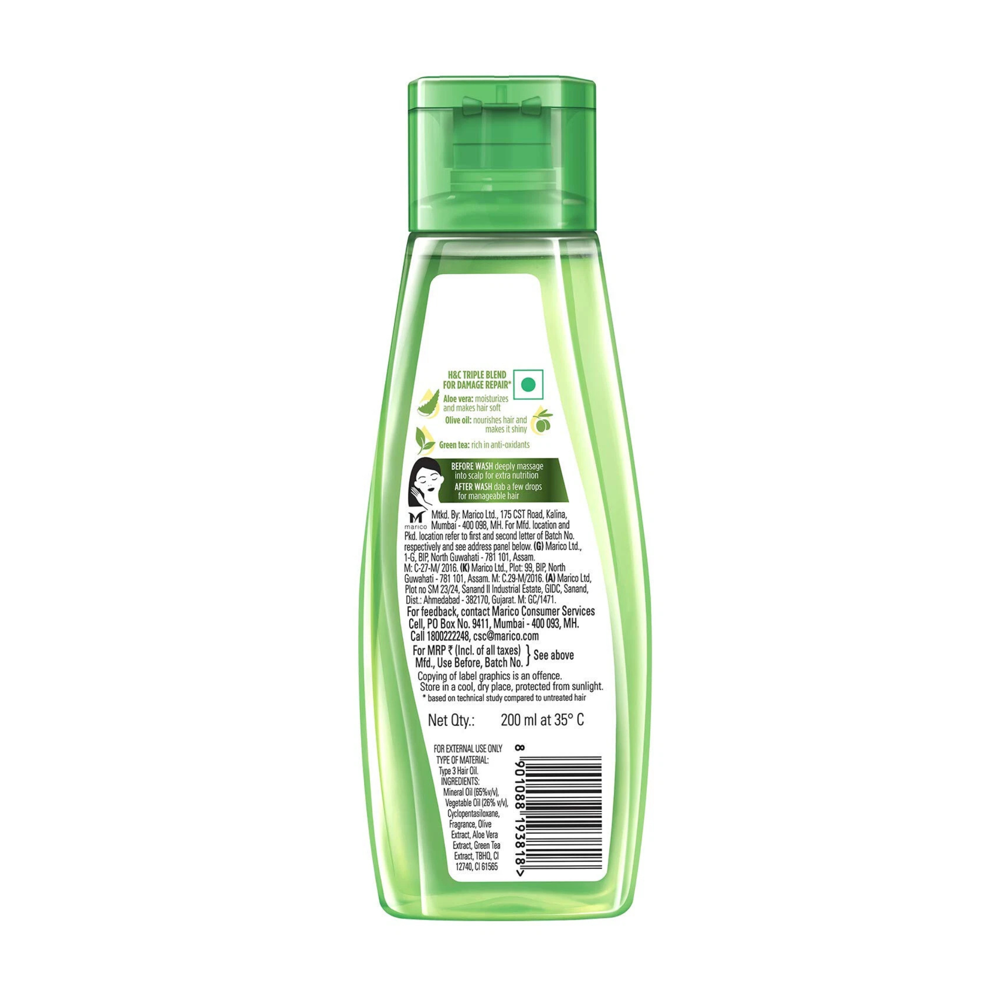Green bottle with label on a white background