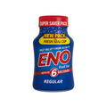 Blue and red Eno fruit salt packaging on a white background