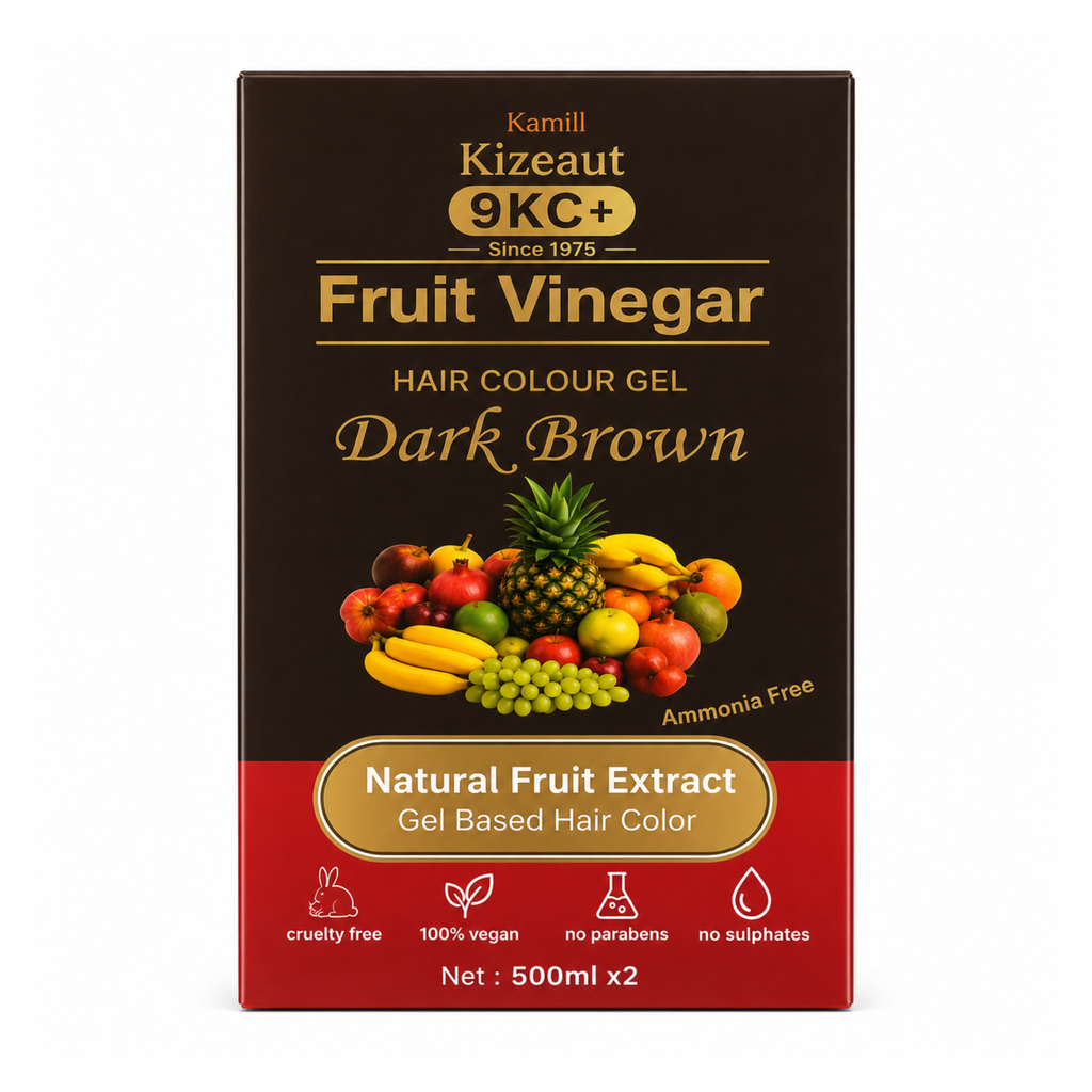 Kamill Kizeaut Fruit Vinegar Hair Colour Gel packaging for dark brown hair on a white background