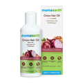 Mamaearth Onion Hair Oil bottle and packaging on a white background