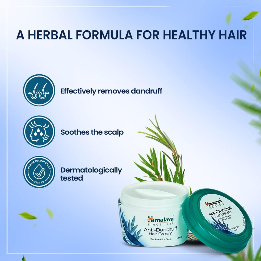 Himalaya Anti Dandruff Hair Cream advertisement listing its benefits