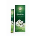 Green packaging of Flute Jasmine incense sticks with floral design on a white background