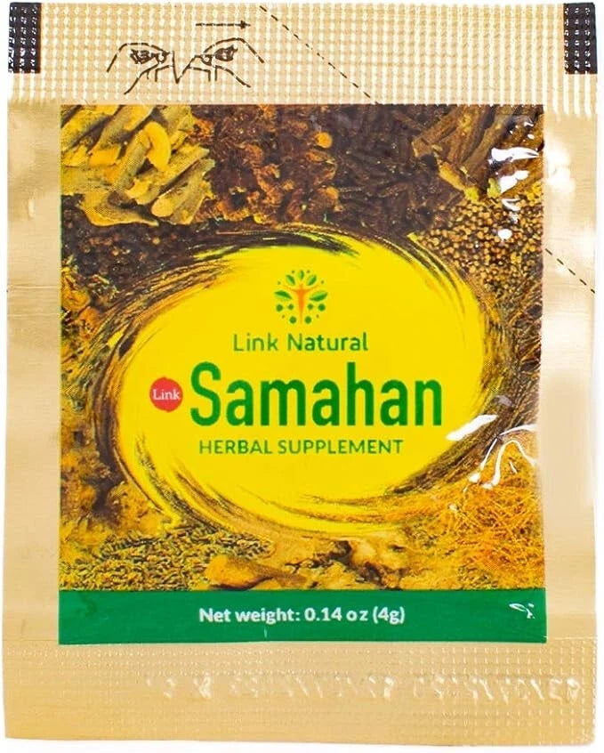 Link Natural Samahan herbal supplement package with yellow and green design.