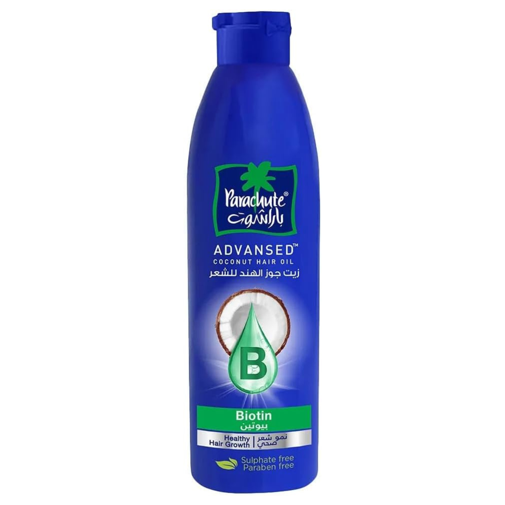 Parachute Advansed coconut hair oil bottle on a white background