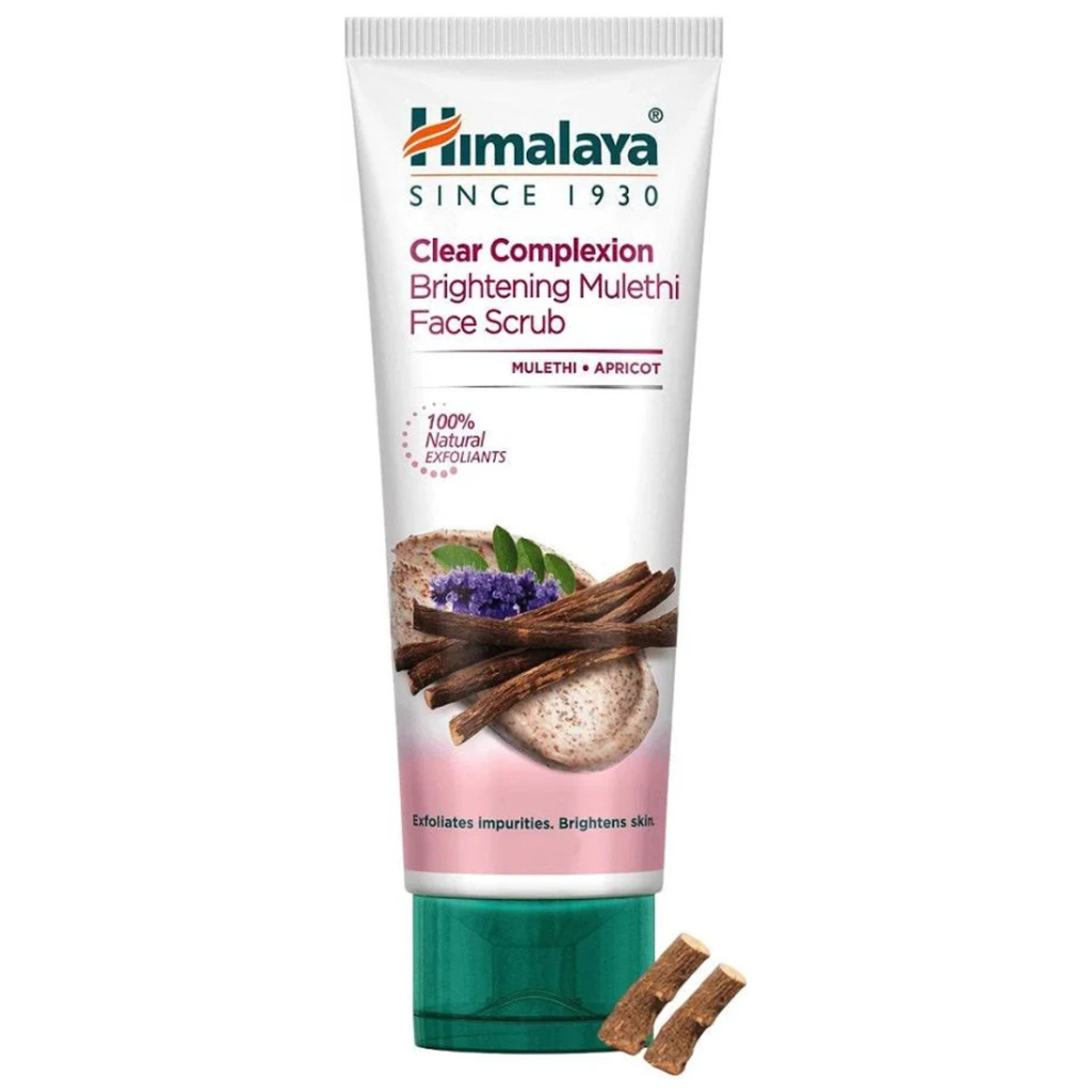 Himalaya Clear Complexion Brightening Mulethi Face Scrub tube on a white background