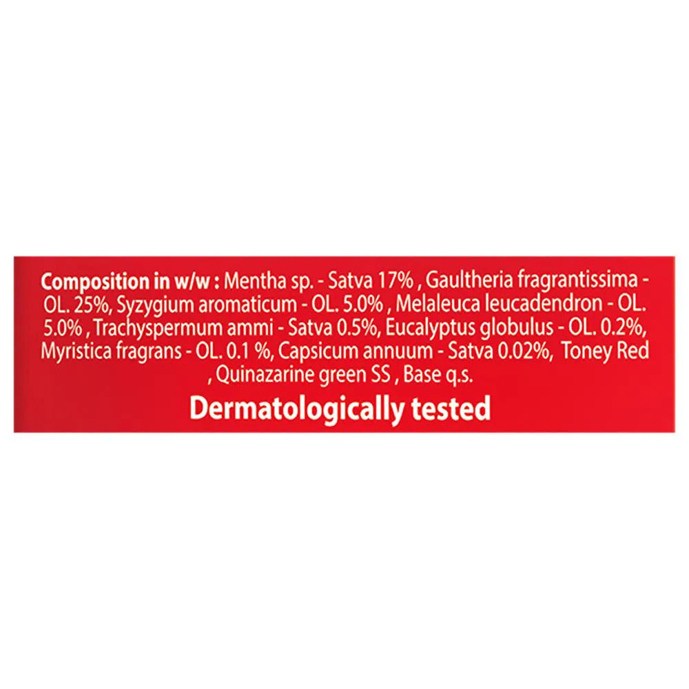 Product label with ingredient list and dermatological testing information on a white background